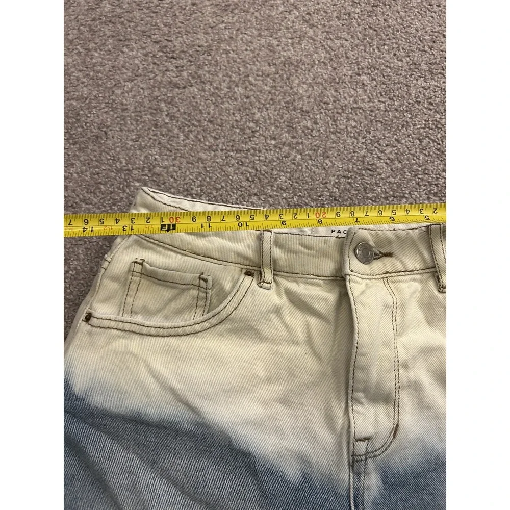 Vintage High Rise Festival Shorts Womens 27 Blue‎ Cream Dip Dye Raw Hem Denim